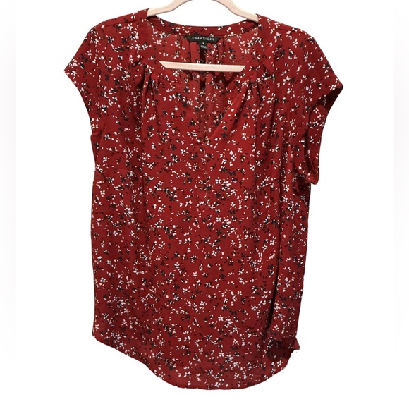 41 Hawthorn Tops - 41 Hawthorn red floral Morey v-neck short sleeve blouse. Size 1X